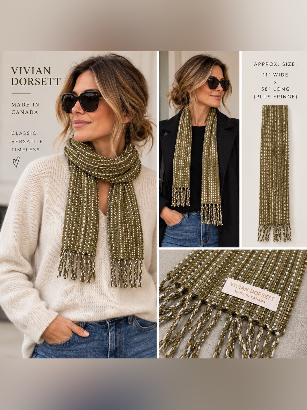 Vyvyan Dorsett Handwoven Scarf Gold Olive Canada Quadra Island
